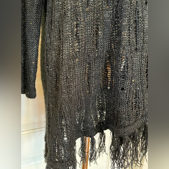 Choices Black Sparkle Sweater Open Cardigan Fringe XL - Picture 4 of 7